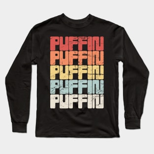 Vintage PUFFIN Text Long Sleeve T-Shirt